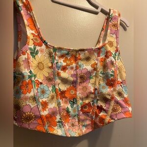 SHEIN WYWH Floral Print Hanky Hem Tank Top